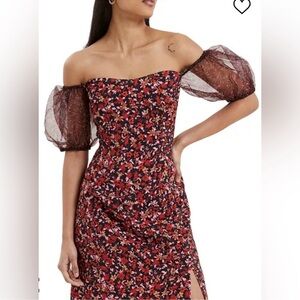 French Connection Clara Flavia Puff Sleeve Dark Floral Midi Dress Size 8